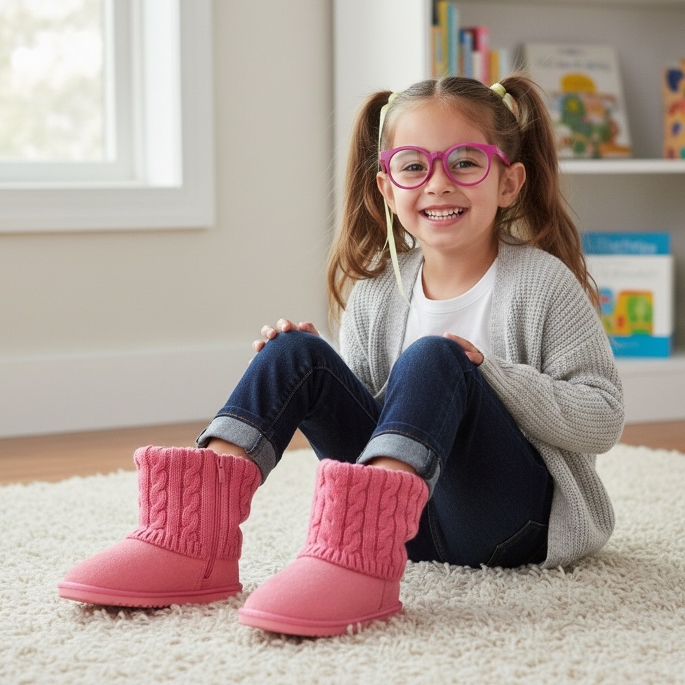 Charming Pink Cable Knit Kids Boots